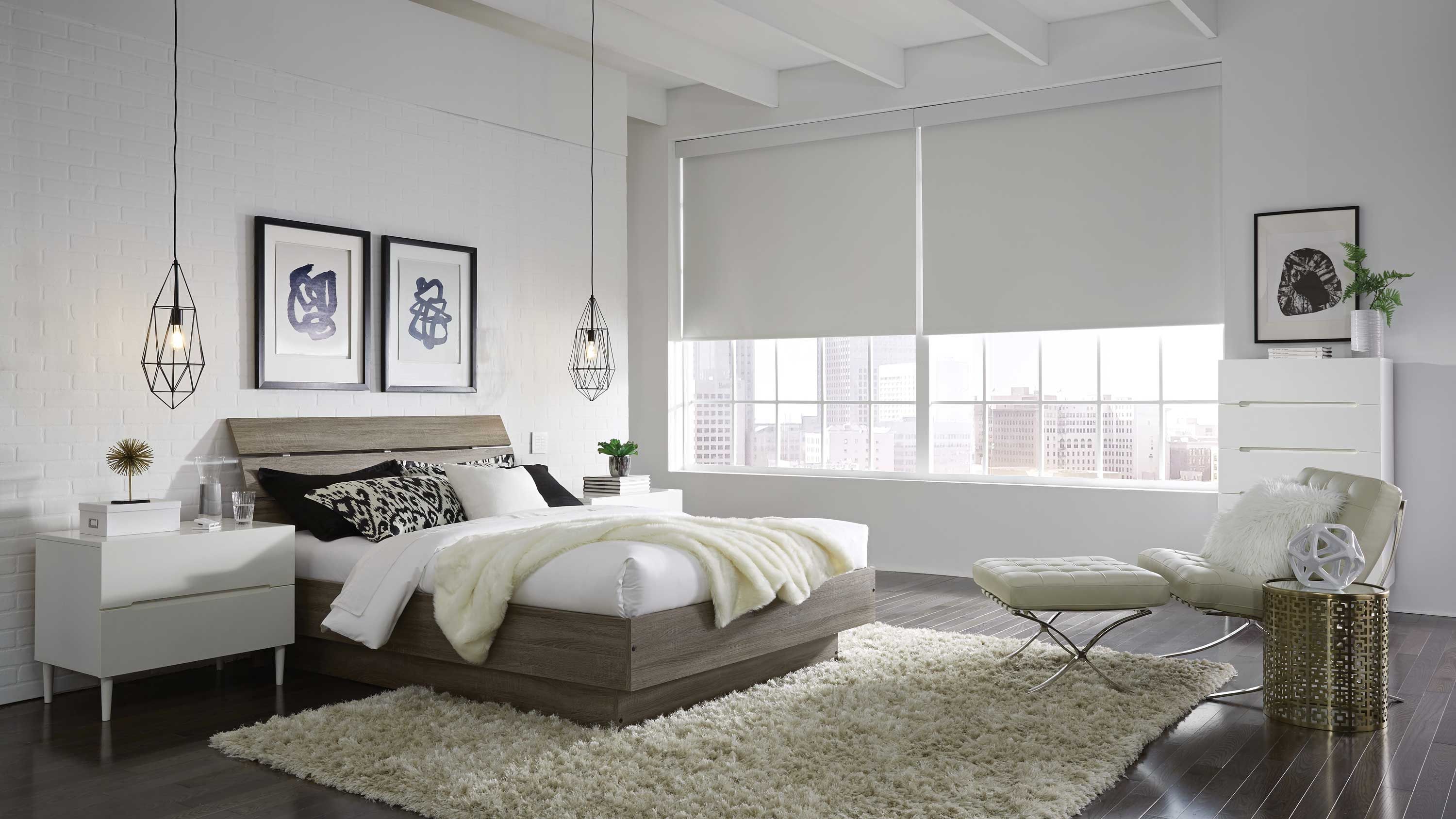 Bedroom, Rug, White Walls, Shading