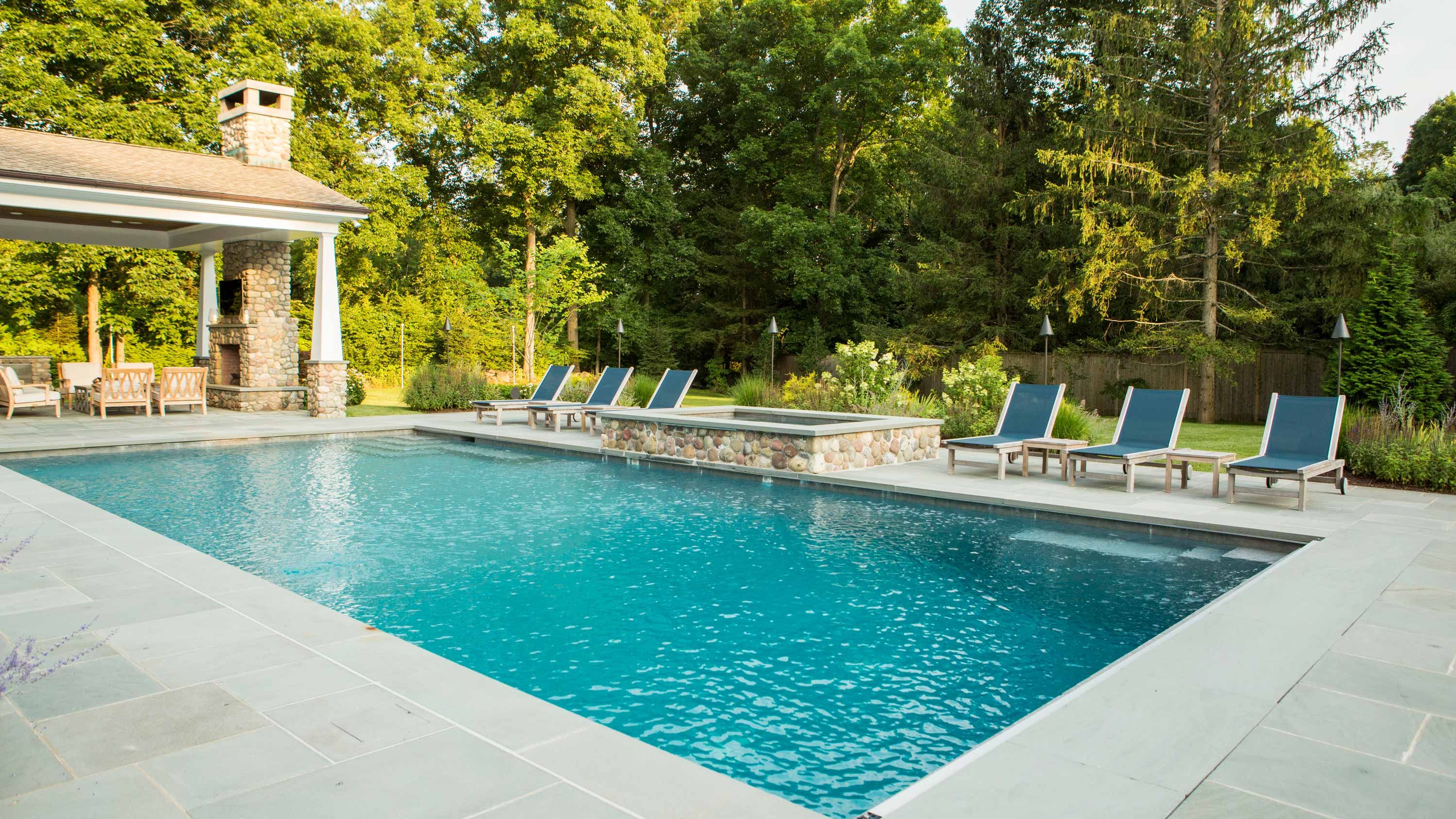 pool, spa, blue water, forest